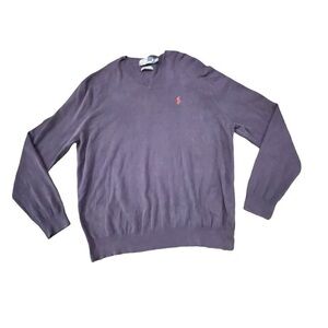 Polo Ralph Lauren V Neck Thin Sweater Long Sleeve Mens XXL Navy Blue Pima Cotton